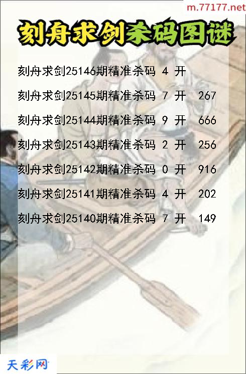 福彩3d刻舟求剑第25145期杀码图谜
