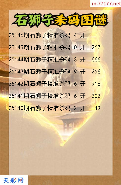 第25145期福彩3d石狮子杀码图谜