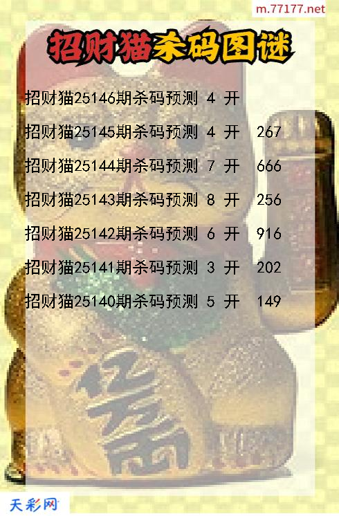 招财猫第25145期福彩3d杀码图谜