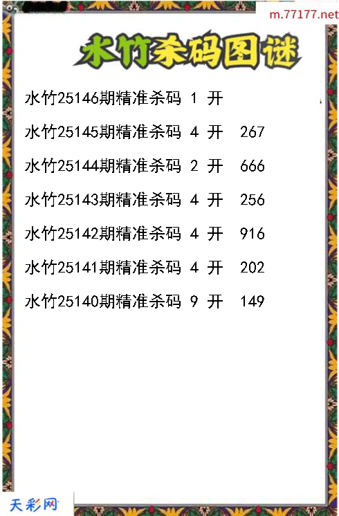 3d第25145期水竹杀码图谜