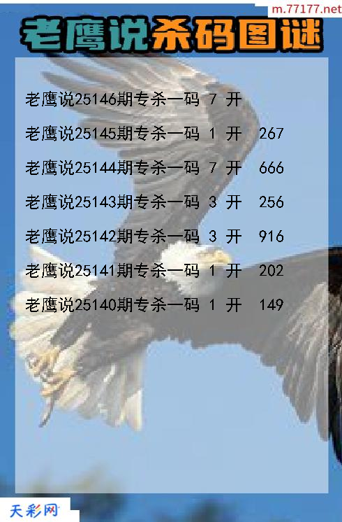 第25145期福彩3d老鹰说杀码图谜