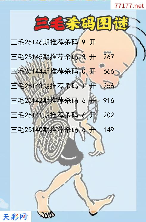 三毛第25145期福彩3d杀码图谜