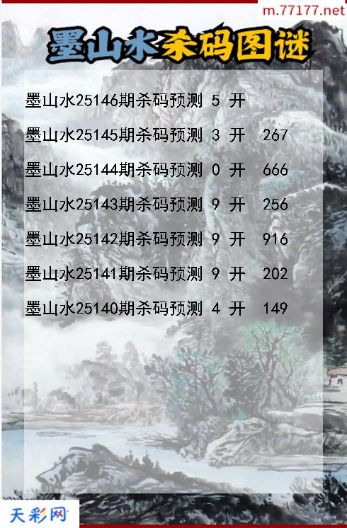 第25145期墨山水福彩3d杀码图谜