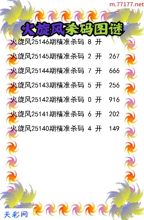 火旋风第25145期福彩3d杀码图谜