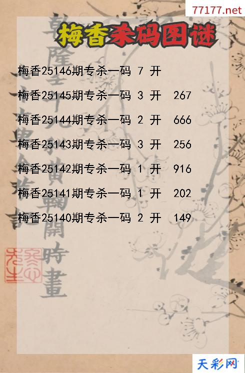 3d梅香第25145期杀码图谜