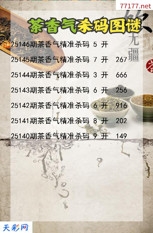 第25145期茶香气福彩3d杀码图谜
