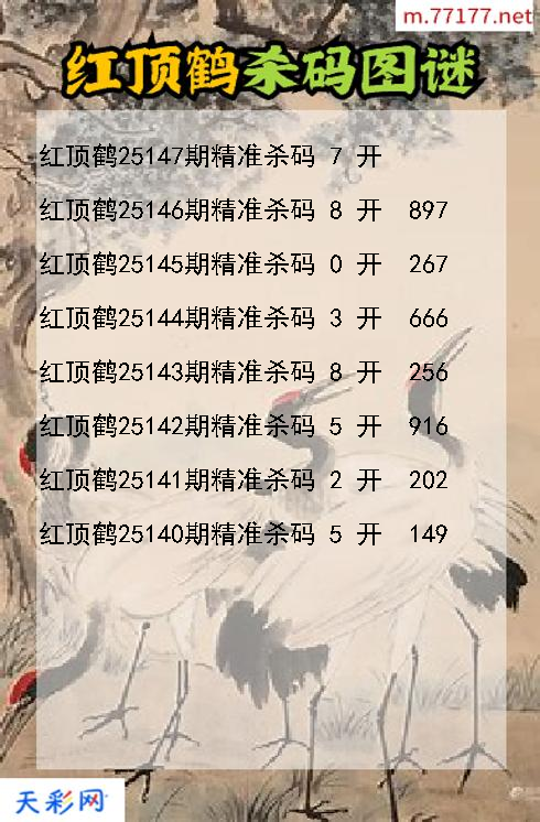 3d第25146期红顶鹤杀码图谜