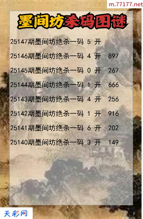 第25146期福彩3d墨间坊杀码图谜