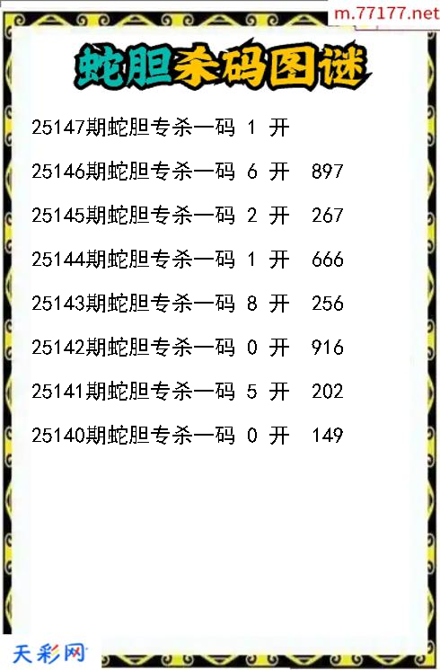 蛇胆第25146期福彩3d杀码图谜