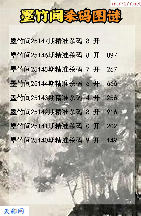 墨竹间25146期3d杀码图谜