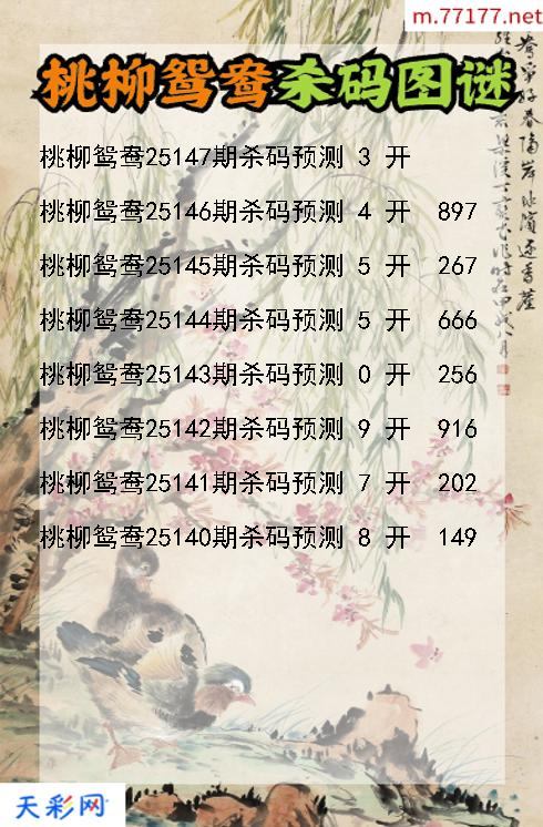 第25146期3d桃柳鸳鸯杀码图谜