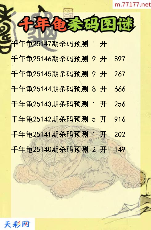 千年龟第25146期3d杀码图谜