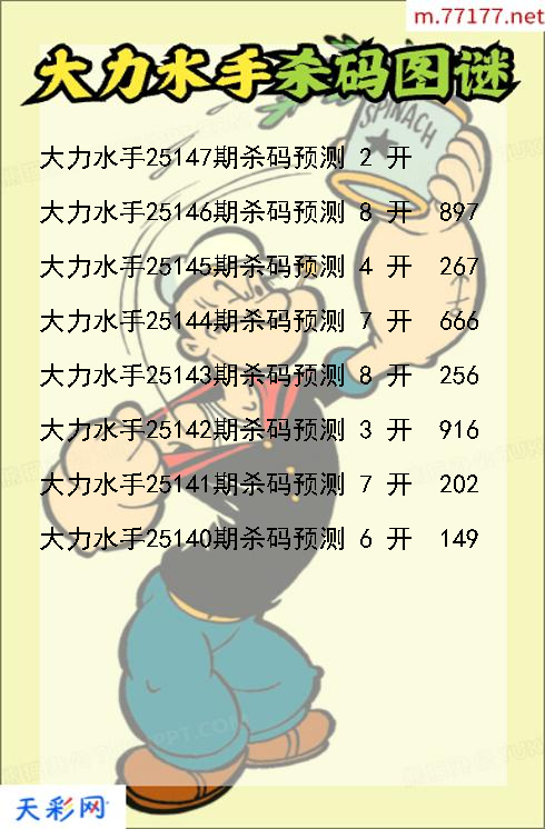 福彩3d第25146期大力水手杀码图谜