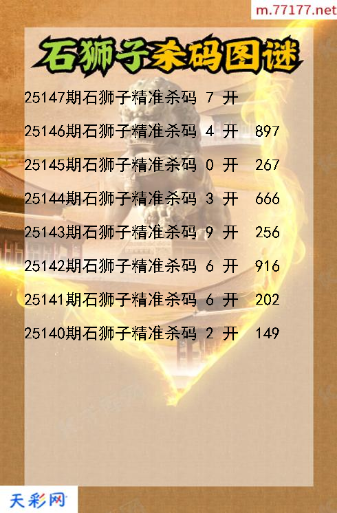 第25146期福彩3d石狮子杀码图谜