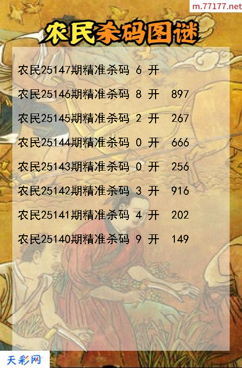 农民第25146期3d杀码图谜