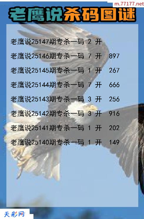 第25146期福彩3d老鹰说杀码图谜