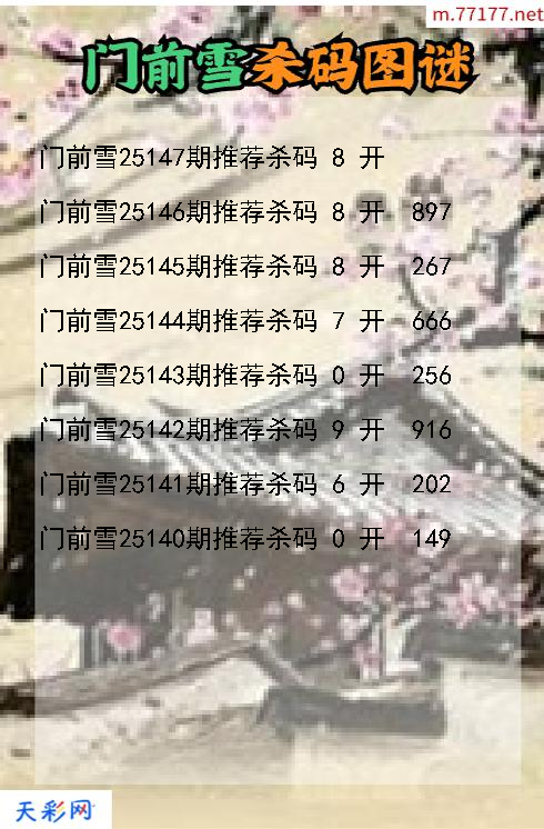 3d门前雪第25146期杀码图谜