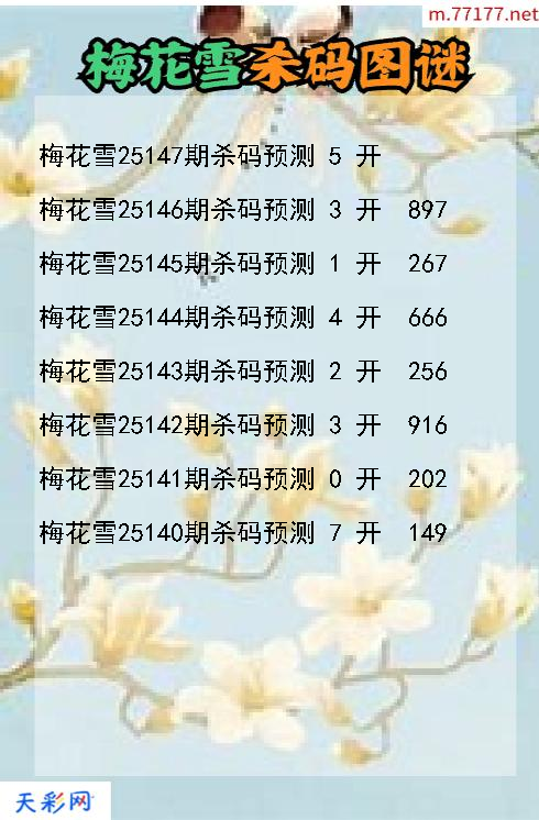 梅花雪25146期3d杀码图谜