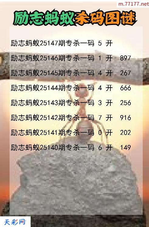 福彩3d第25146期励志蚂蚁杀码图谜