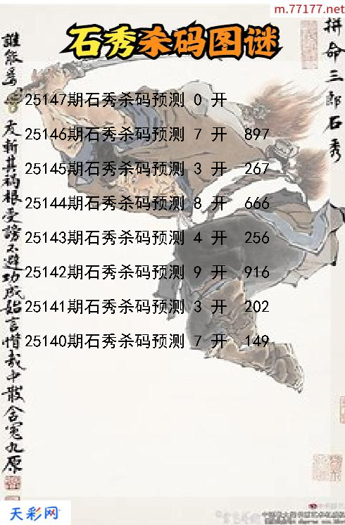 第25146期福彩3d石秀杀码图谜