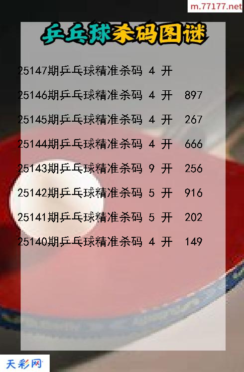 第25146期乒乓球福彩3d杀码图谜
