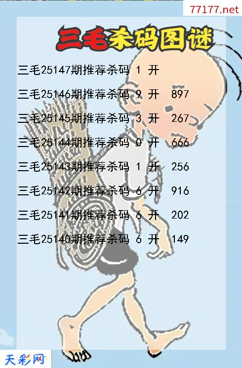 三毛第25146期福彩3d杀码图谜