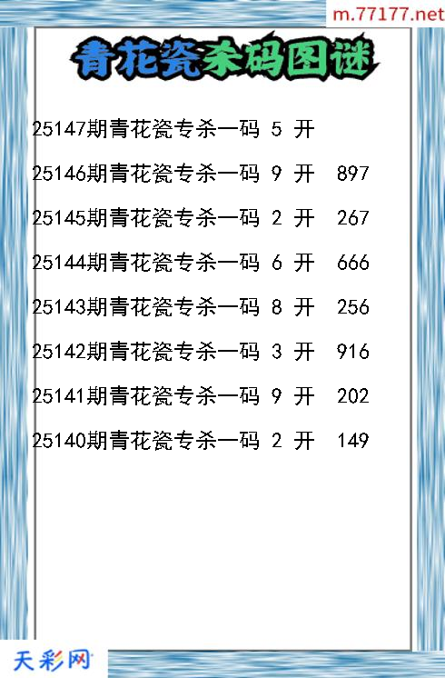 福彩3d第25146期青花瓷杀码图谜