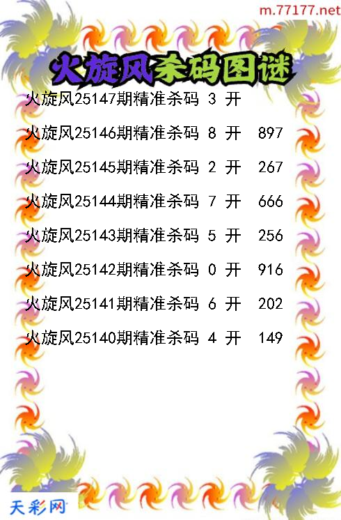 火旋风第25146期福彩3d杀码图谜