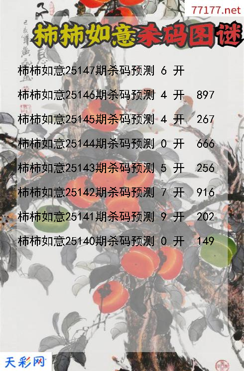 柿柿如意第25146期3d杀码图谜