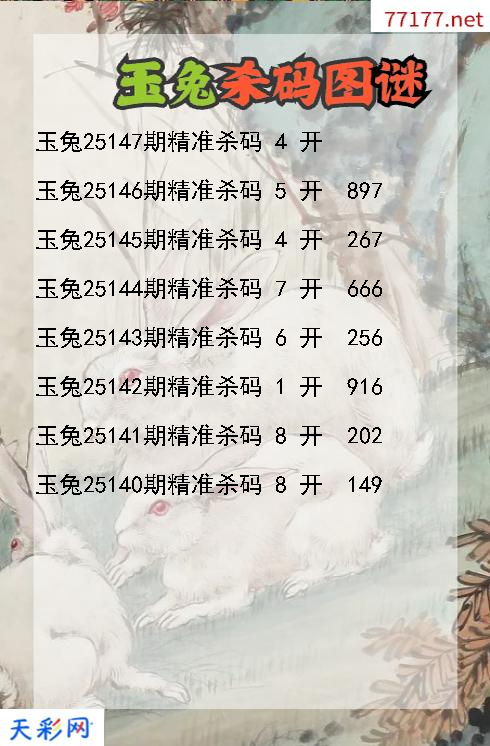 玉兔第25146期福彩3d杀码图谜