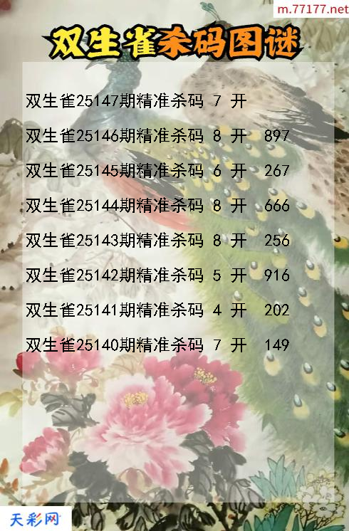 双生雀第25146期福彩3d杀码图谜