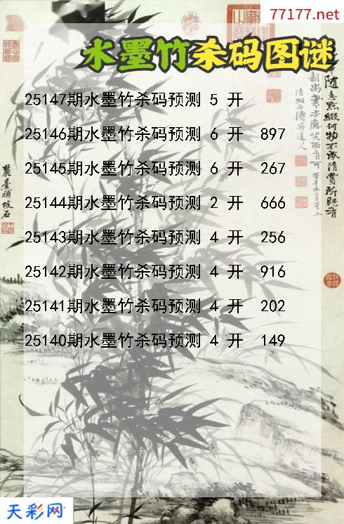 水墨竹25146期3d杀码图谜