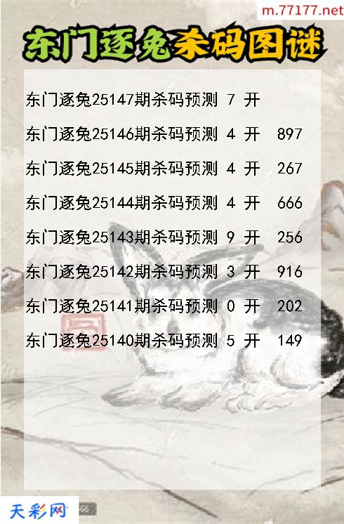 第25146期福彩3d东门逐兔杀码图谜