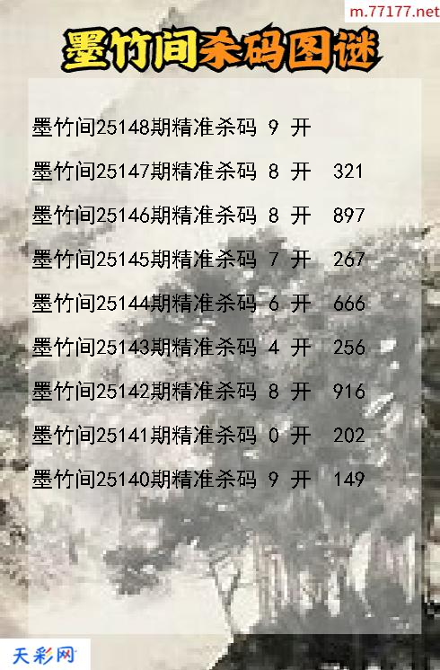 墨竹间25147期3d杀码图谜