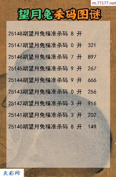 福彩3d第25147期望月兔杀码图谜