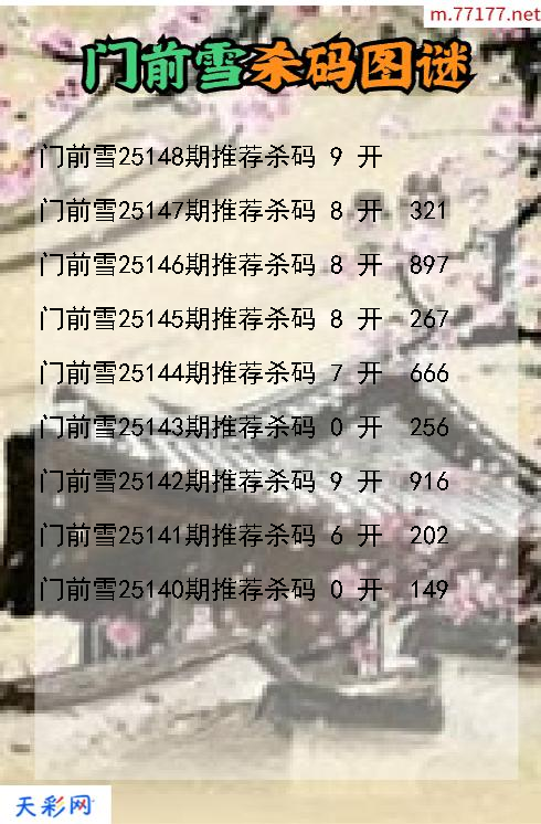3d门前雪第25147期杀码图谜