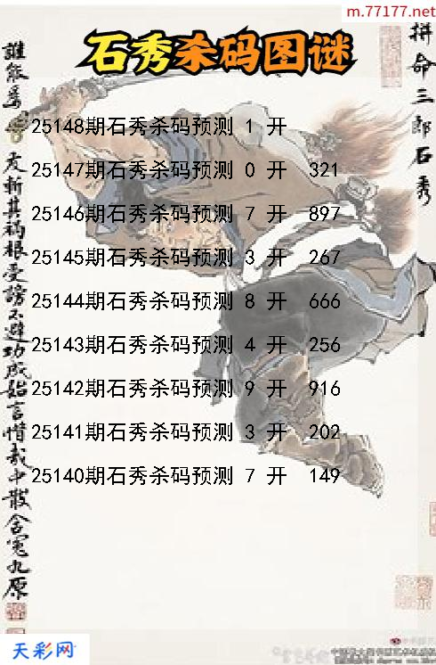 第25147期福彩3d石秀杀码图谜