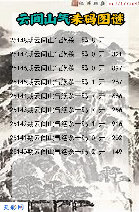 云间山气25147期3d杀码图谜