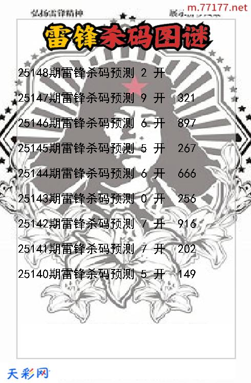 雷锋第25147期3d杀码图谜