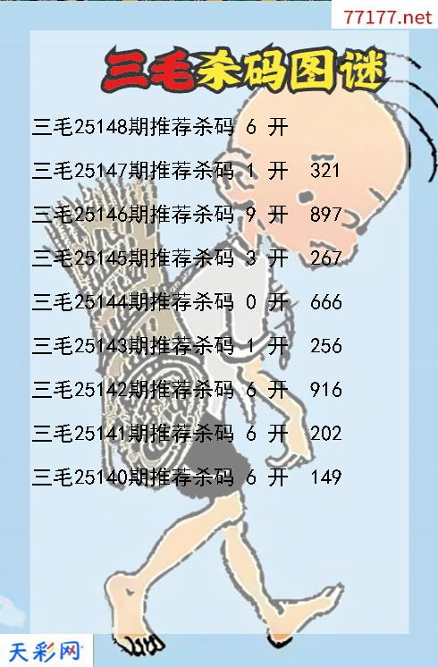 三毛第25147期福彩3d杀码图谜