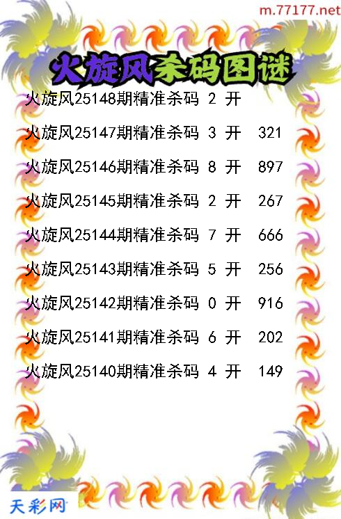 火旋风第25147期福彩3d杀码图谜