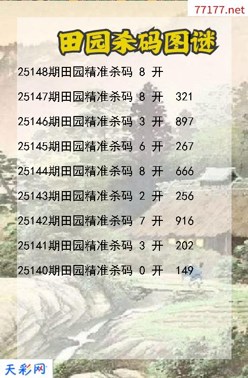 第25147期福彩3d田园杀码图谜
