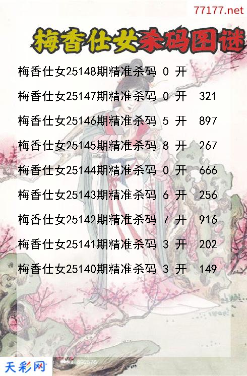 第25147期3d梅香仕女杀码图谜