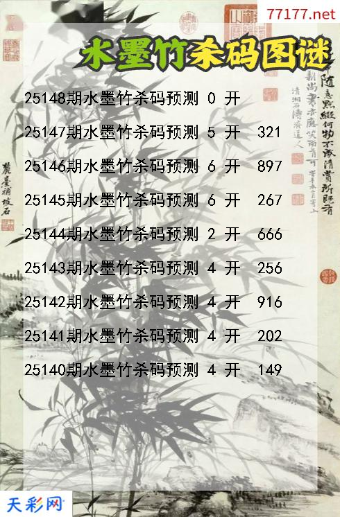 水墨竹25147期3d杀码图谜