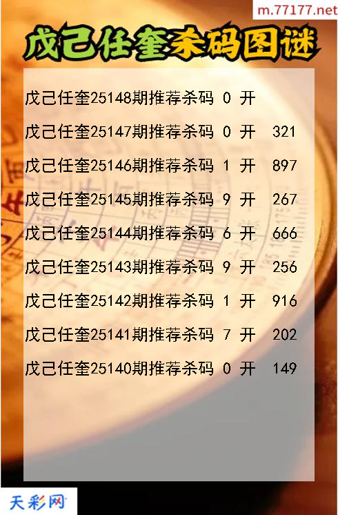 第25147期戊己任奎福彩3d杀码图谜