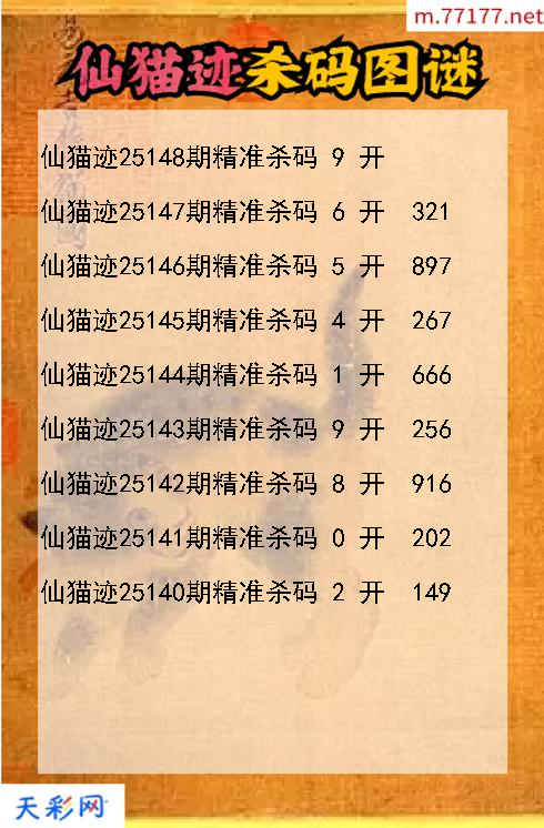 仙猫迹25147期3d杀码图谜