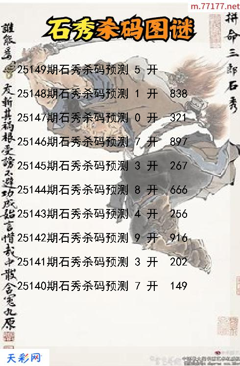 第25148期福彩3d石秀杀码图谜