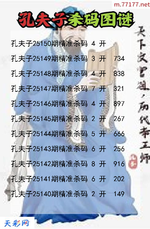 第25149期福彩3d孔夫子杀码图谜