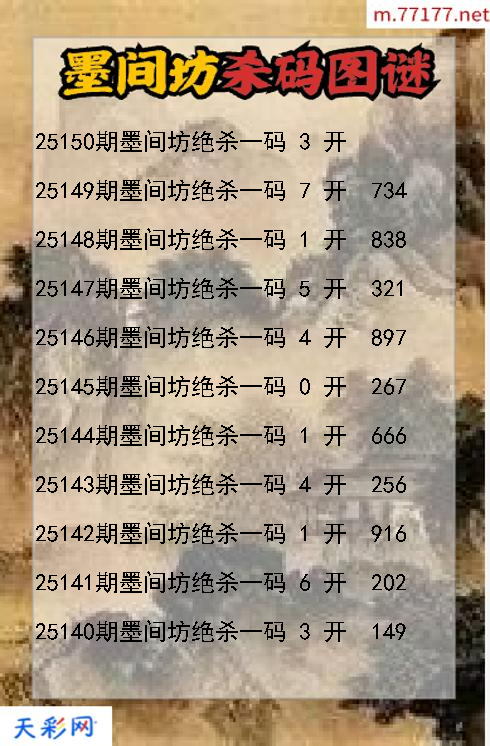 第25149期福彩3d墨间坊杀码图谜