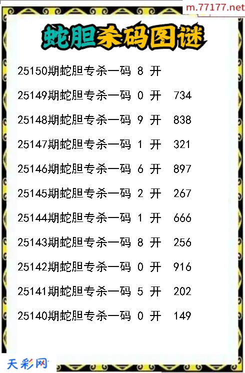 蛇胆第25149期福彩3d杀码图谜